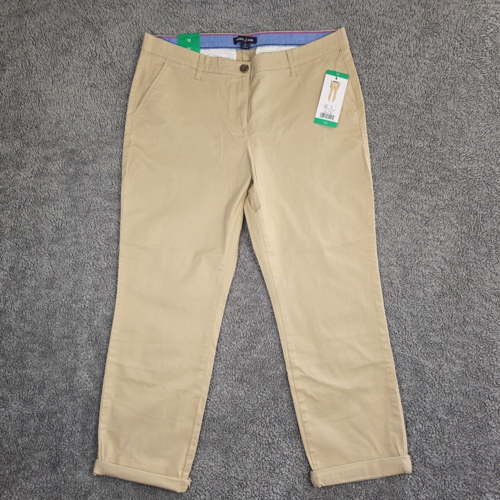 Nautica Jeans Ladies' Chino Ankle Khaki Stretch Pant Size 12 NWT 98% Cotton